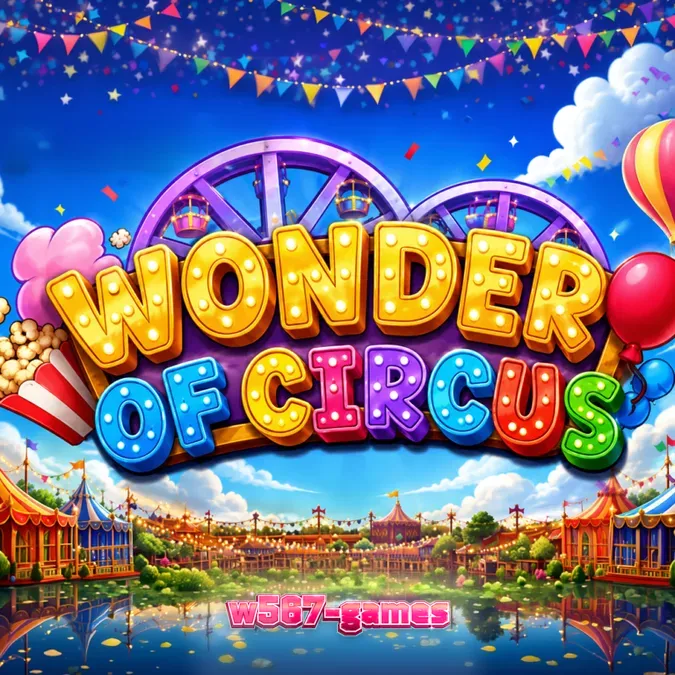 Tampilan visual ceria dari slot Wonder of Circus dengan elemen karnaval.