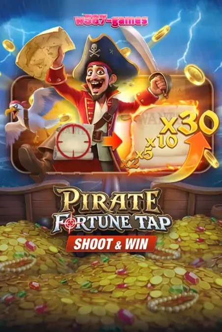 Tampilan layar permainan Pirate Fortune Tap pada perangkat seluler dengan tema bajak laut.